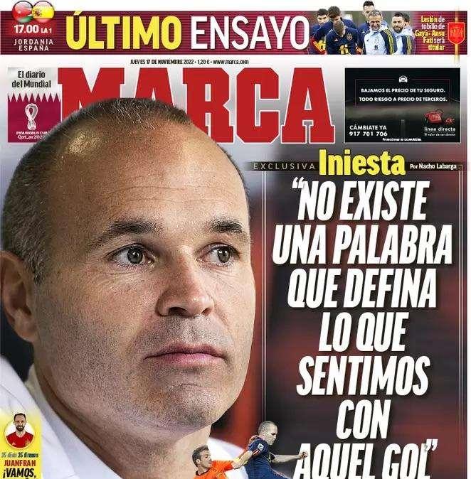 Iniesta en Marca: "No existe una palabra que defina lo que sentimos con aquel gol"