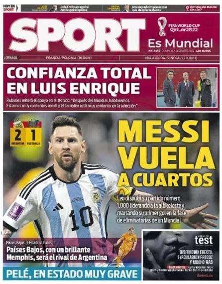 Sport: "Messi vuela a cuartos"
