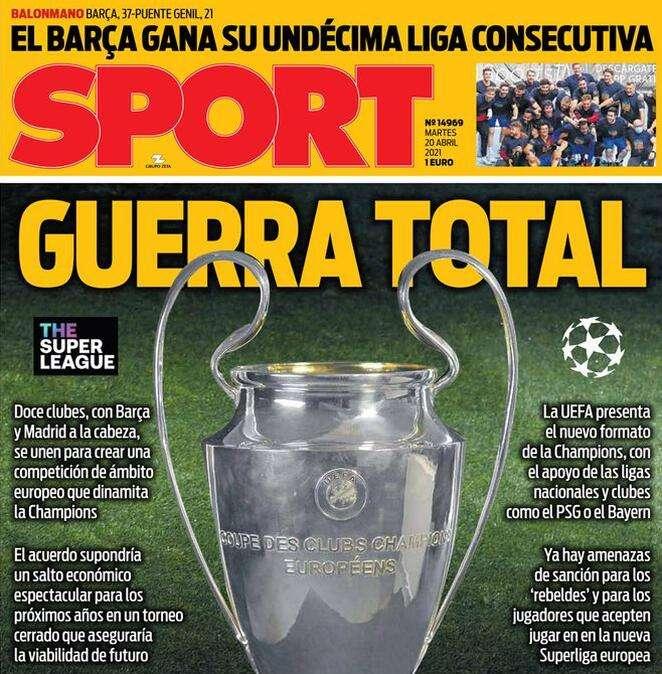 ¡ Los diarios en España preocupados por la SuperLega ! Sport: "Guerra total"