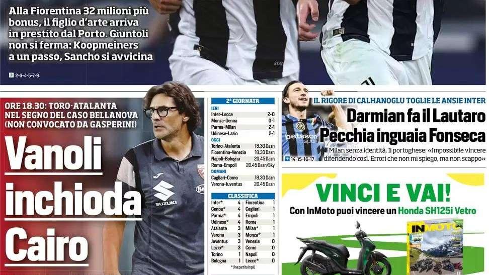 Tuttosport: “Vanoli inchioda Cairo”