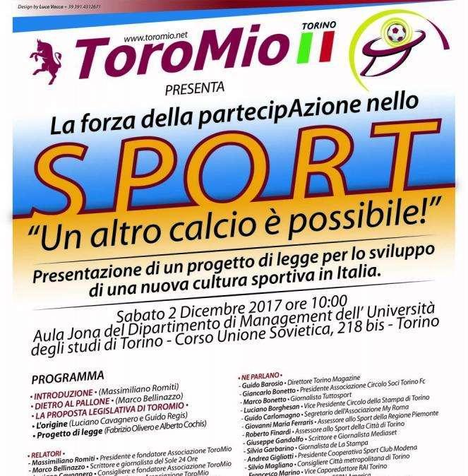 ToroMio: “La forza della partecipazione nello sport: un altro calcio è possibile!”. Attenzione cambio di aula 