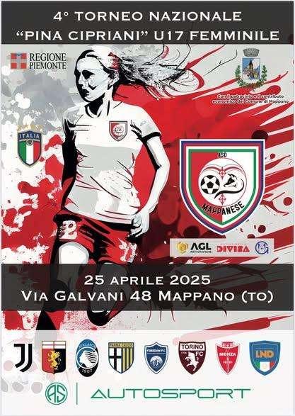 Il torneo femminile “Pina Cipriani” dal 25 al 27 aprile a Mappano: parteciperanno anche Juventus, Inter e Torino