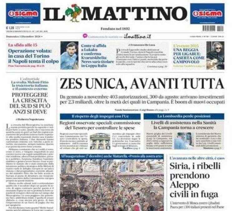 Il Mattino: “Operazione volata: in casa del Torino il Napoli tenta il colpo”