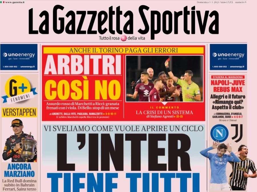 Eccessivo il secondo giallo a Ricci. E per la Gazzetta l’arbitro Marchetti è stato il peggiore in campo in Torino-Fiorentina 0-0