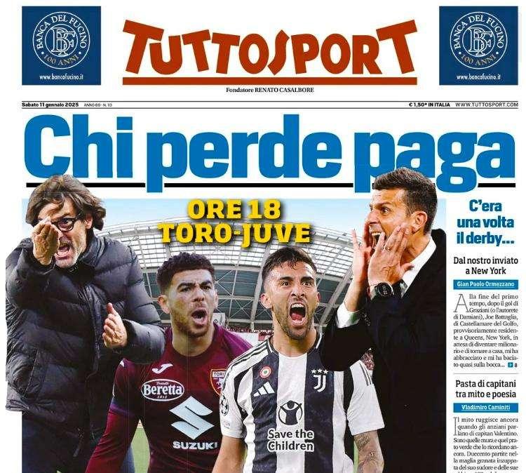 Tuttosport su Torino-Juventus: “Chi perde paga”