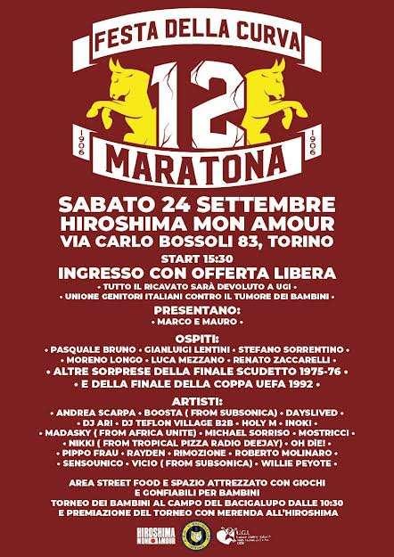La festa della curva Maratona: sabato 24 all’Hiroshima Mon Amour in via Bossoli 83 a Torino