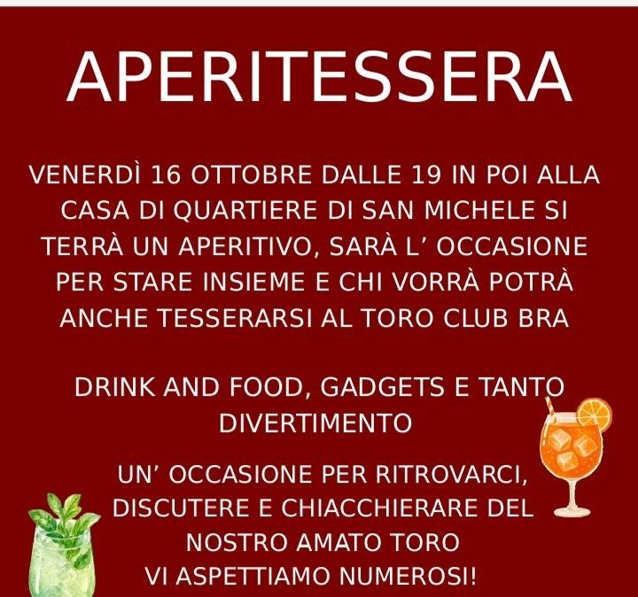 Toro Club Bra, oggi l’evento “Aperitessera”