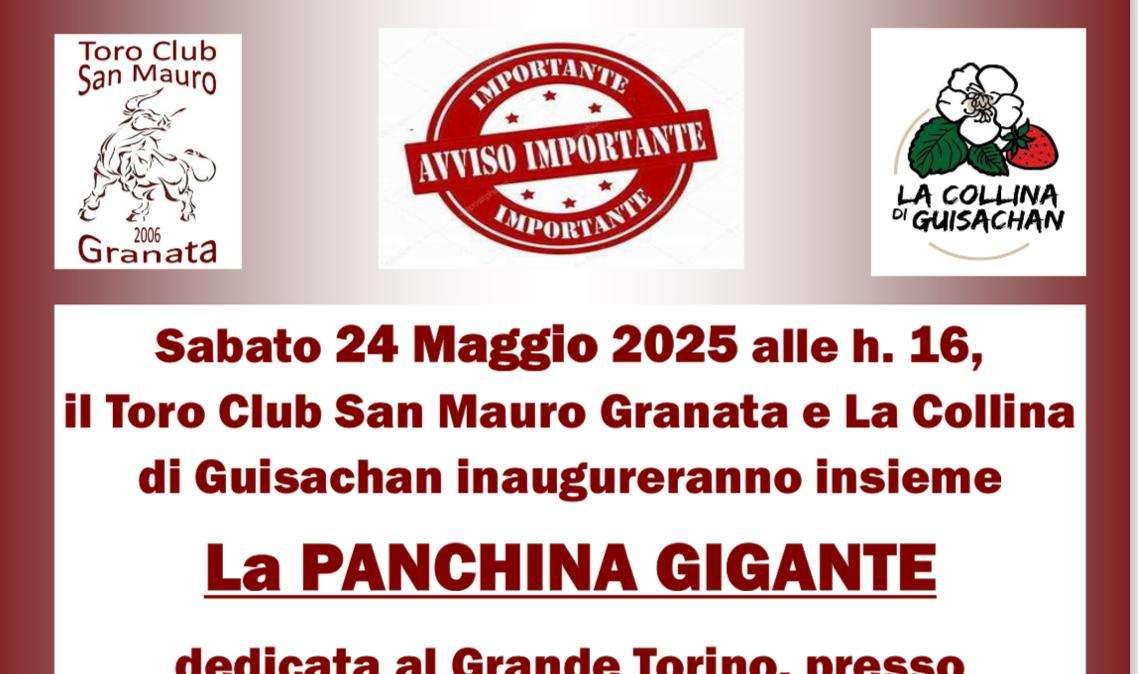 Oggi a San Mauro sarà inaugurata la Panchina Gigante dedicata al Grande Torino