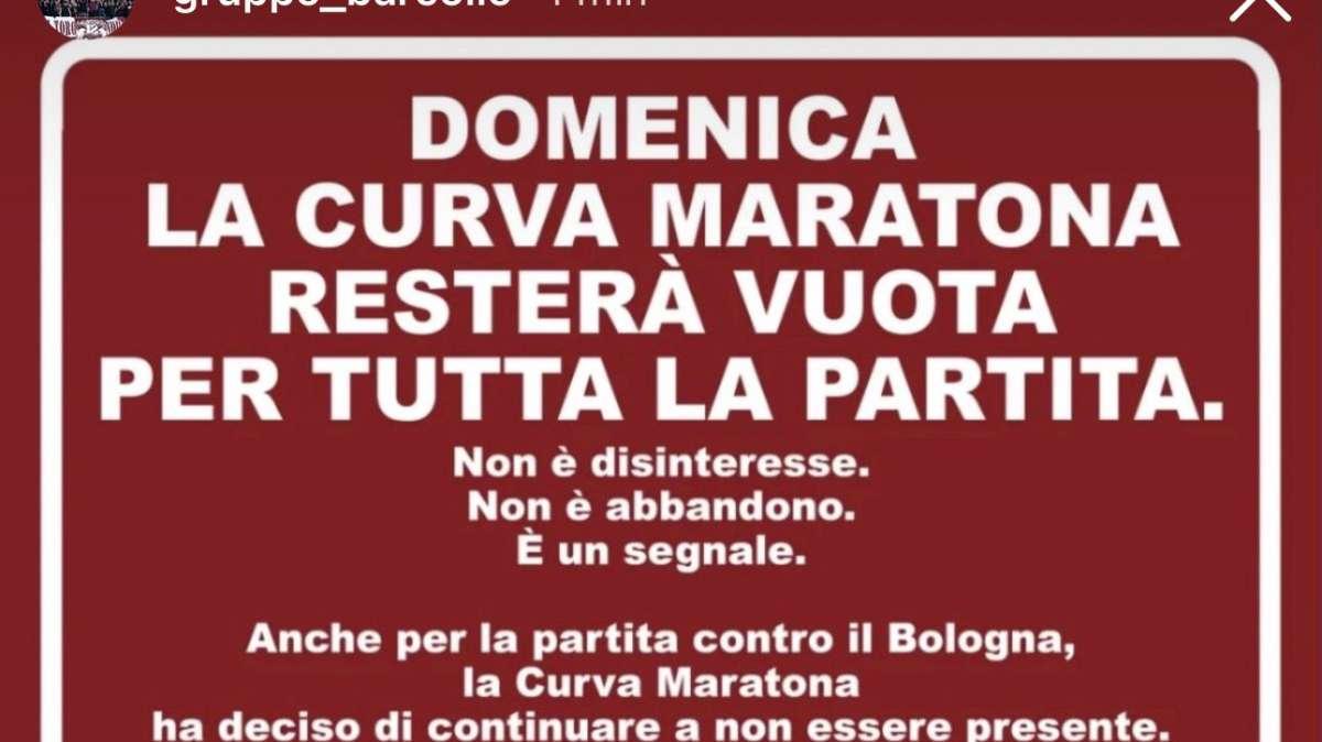L’estremo atto d’amore dei tifosi del Toro: la Maratona 12 ribadisce “così non va più”. Curva vuota anche domenica