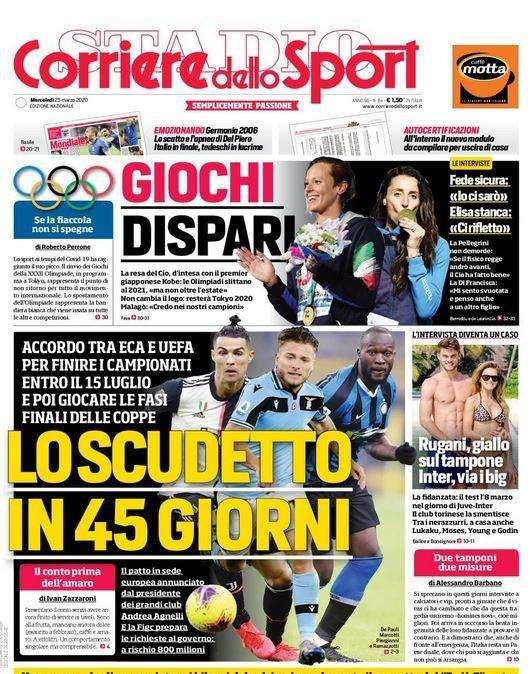 L'apertura del Corriere dello Sport: "Lo scudetto in 45 giorni"