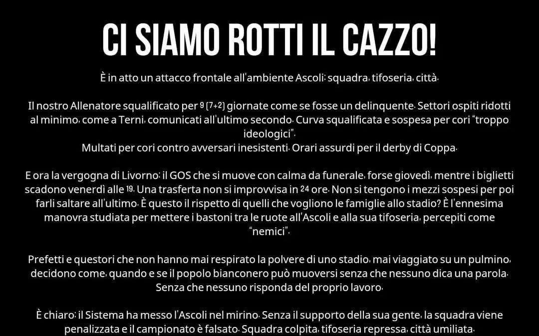 La rabbia degli Ultras: "E' un attacco frontale, ci siamo rotti il cazzo"
