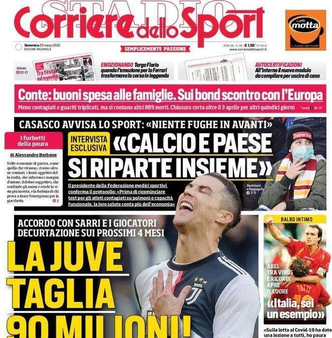 L'apertura del Corriere dello Sport: "La Juve taglia 90 milioni!"