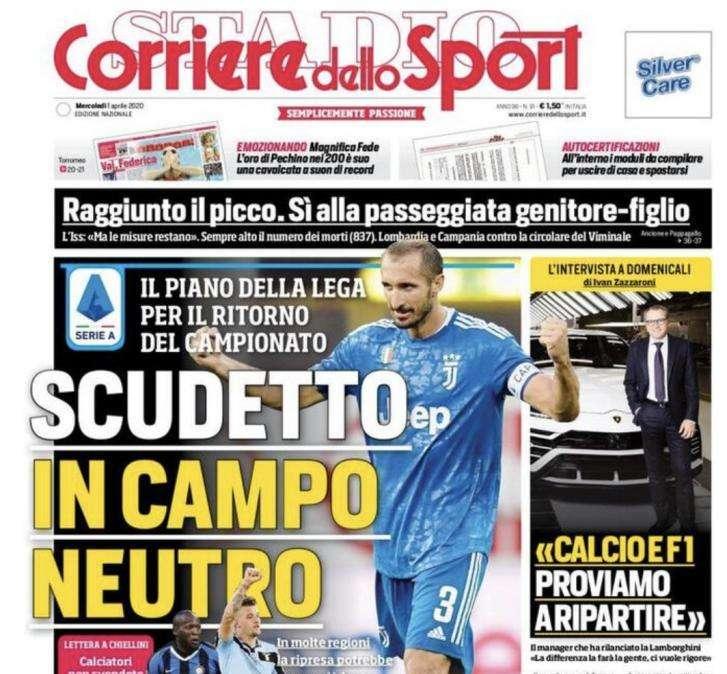 L'apertura del Corriere dello Sport: "Scudetto in campo neutro"