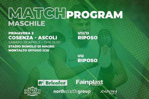 SETTORE GIOVANILE ED IL PROGRAMMA DEL WEEKEND:  MATCH PROGRAM MASCHILE