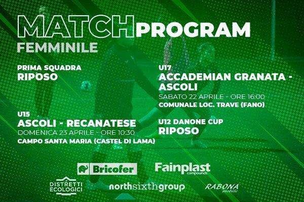 ASCOLI CALCIO FEMMINILE: IL PROGRAMMA DEL WEEKEND - MATCH PROGRAM FEMMINILE