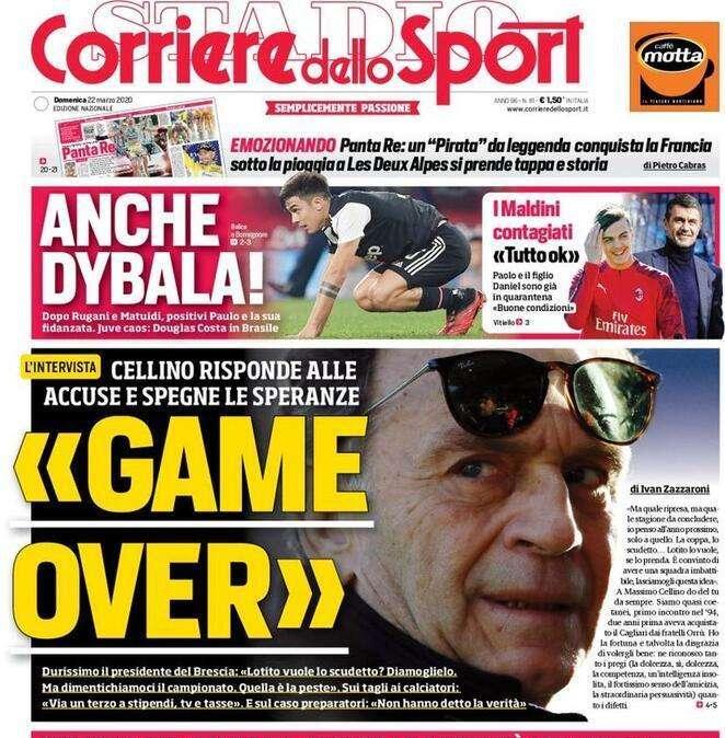 L'apertura del Corriere dello Sport con Cellino: "Game over"