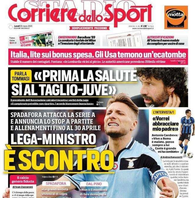 L'apertura del Corriere dello Sport: "Lega-Ministro: è scontro"