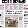 PRIMA PAGINA - L'Eco di Bergamo: "L'Atalanta riparte. Battuto 3-1 il Venezia"
