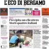 PRIMA PAGINA - L'Eco di Bergamo: "L'Atalanta pareggia a Firenze. Rimonta, ma altri due infortuni"