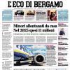 PRIMA PAGINA – L'Eco di Bergamo: "Roma-Atalanta è anche la sfida tra Gasp e Sarri"