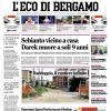 PRIMA PAGINA – L'Eco di Bergamo: "Nasce la nuova Italia: sette dell'Atalanta nella lista di Mancini"