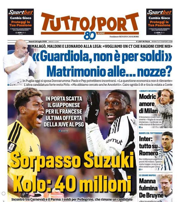 PRIMA PAGINA - Tuttosport: "Sorpasso Suzuki. Kolo: 40 milioni"