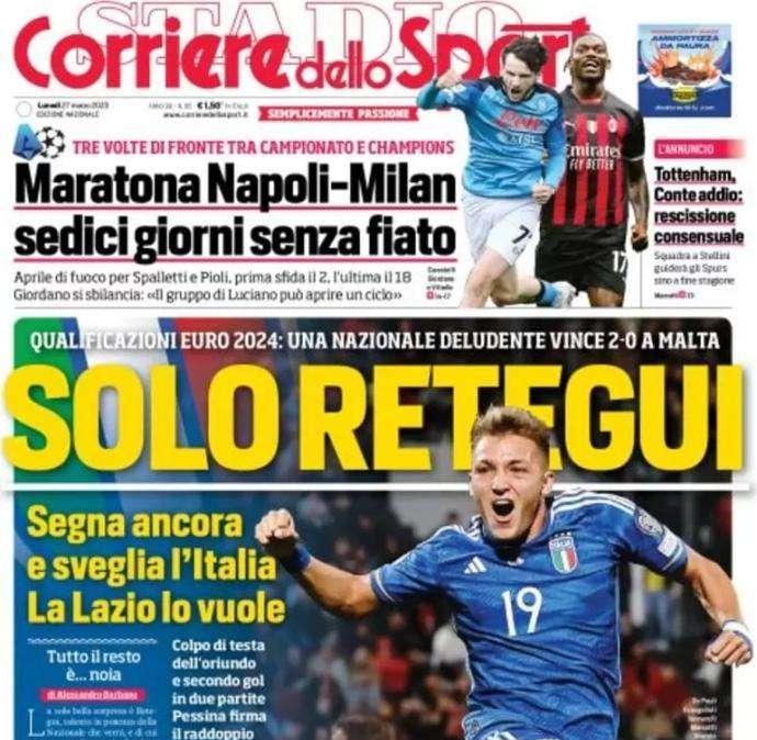 L'apertura del Corriere dello Sport sulla Nazionale: "Solo Retegui"