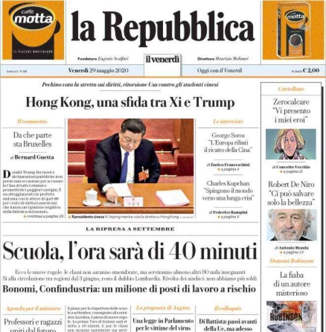 L'apertura de la Repubblica: "Scuola, l'ora sarà di quaranta minuti"