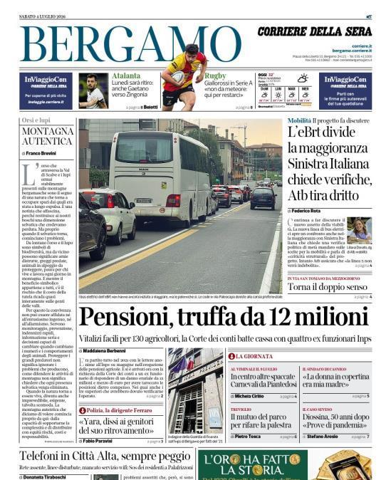 PRIMA PAGINA - Corriere di Bergamo: "Lunedì sarà ritiro: anche Gaetano verso Zingonia"