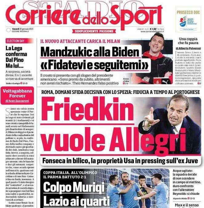 PRIMA PAGINA - Corriere dello Sport, Mandzukic alla Biden: "Fidatevi e seguitemi"