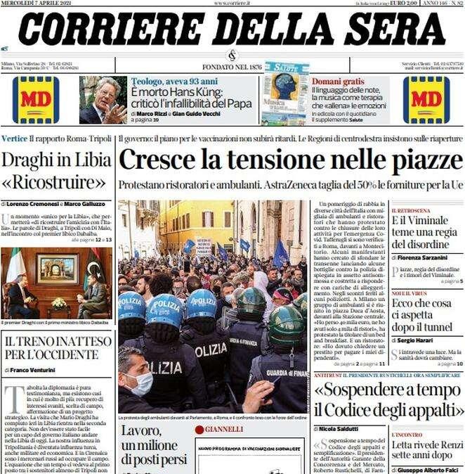 Corriere della Sera: “Cresce la tensione nelle piazze”
