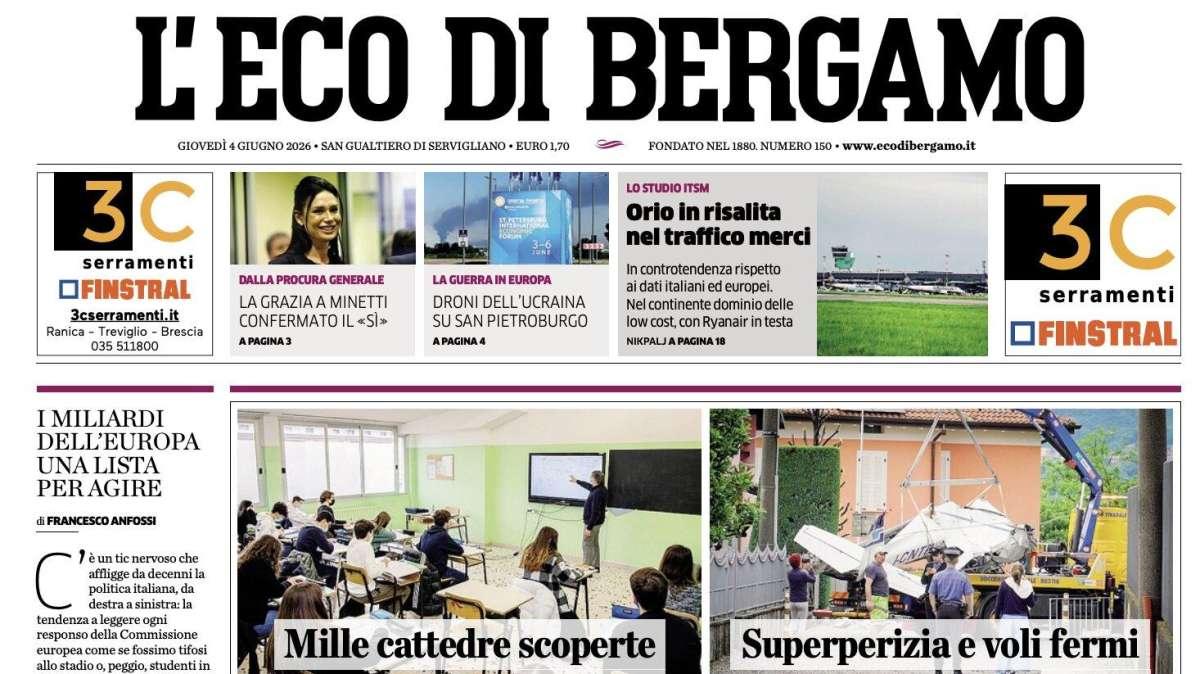 PRIMA PAGINA – L'Eco di Bergamo: "Ederson ai saluti Atalanta regina delle plusvalenze"