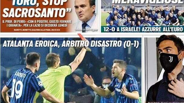 L'apertura di Tuttosport: "Dea scippata!". Atalanta penalizzata dall'arbitro in Champions