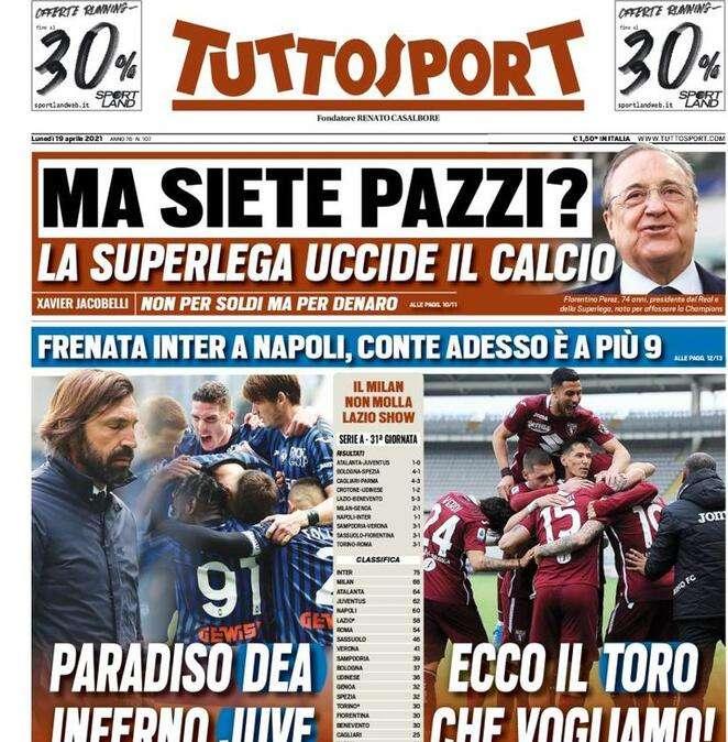 L'apertura di Tuttosport: "Paradiso Dea, Inferno Juve"