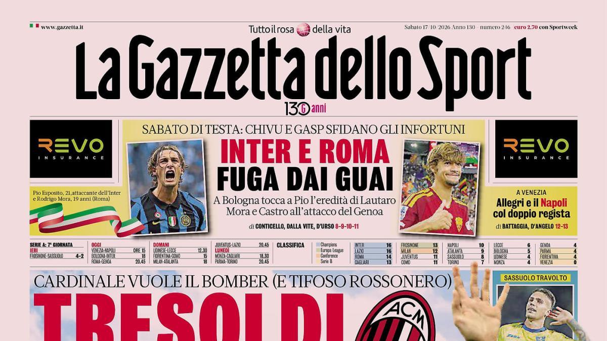PRIMA PAGINA - Gazzetta dello Sport: "Tresoldi per il Milan"