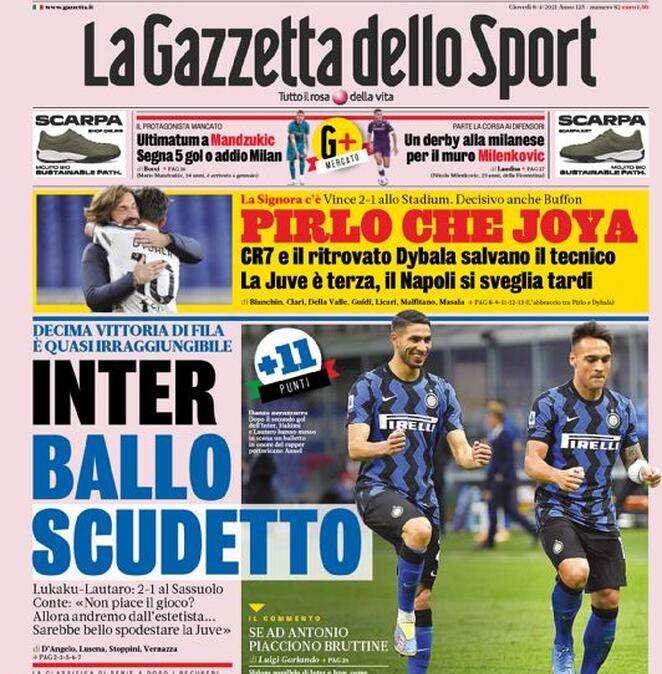 L'apertura de La Gazzetta dello Sport: "Inter ballo scudetto" 