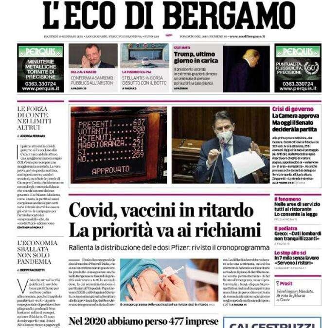 L'Eco di Bergamo: "Covid, vaccini in ritardo. La priorità va ai richiami"