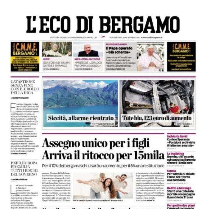 L'apertura dell'Eco di Bergamo: "Atalanta e Gasp, con 7 anni di imprese si guarda avanti"
