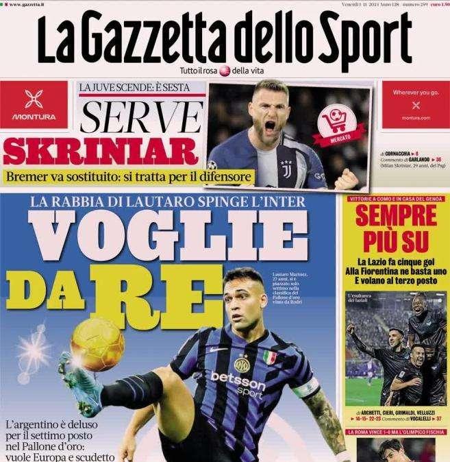 La Gazzetta dello Sport in prima pagina su Lautaro Martinez: "Voglia da Re"