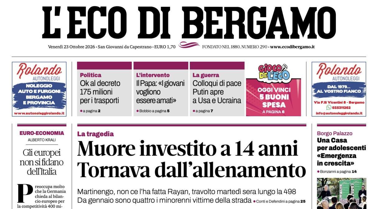 PRIMA PAGINA – L'Eco di Bergamo: "L'Atalanta crolla nel finale ad Amsterdam: 2-0 per l'Ajax"