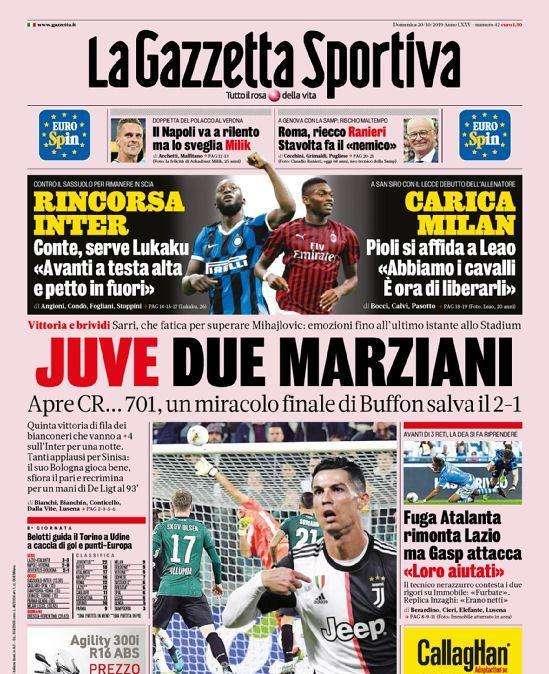 La Gazzetta dello Sport: "Fuga Atalanta, rimonta Lazio ma Gasp attacca"