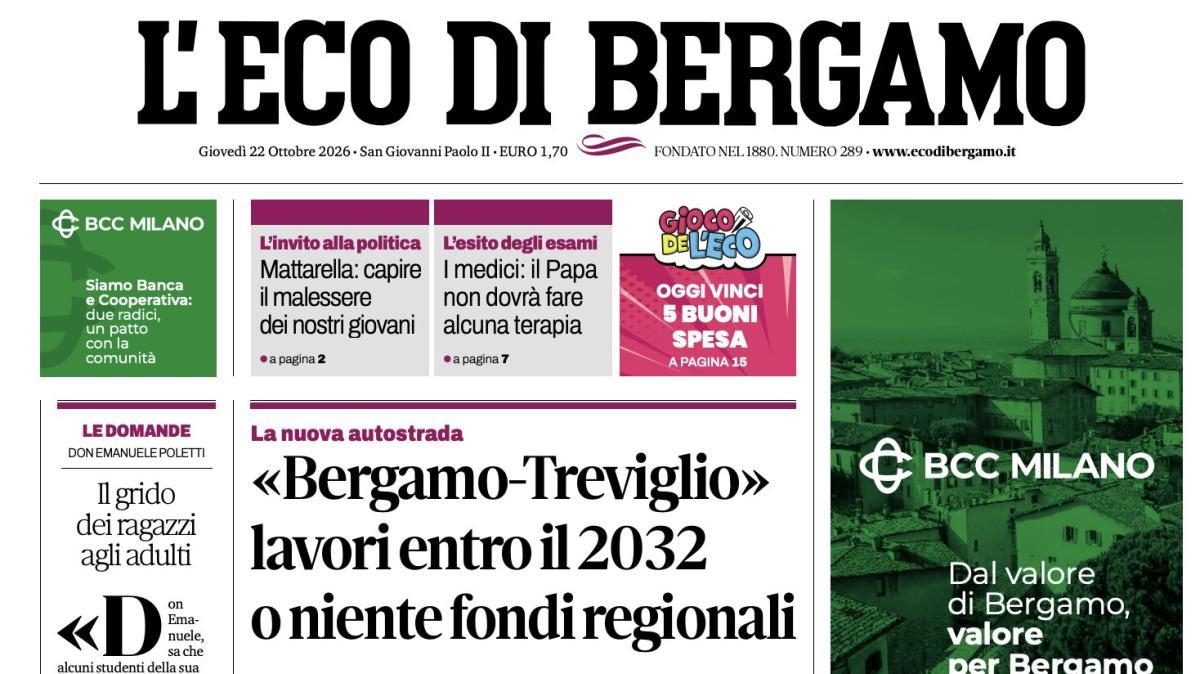 PRIMA PAGINA – L'Eco di Bergamo: "L'Atalanta ad Amsterdam per ripartire"