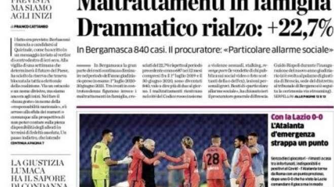 0-0 con la Lazio, L'Eco di Bergamo: "L'Atalanta d'emergenza strappa un punto"