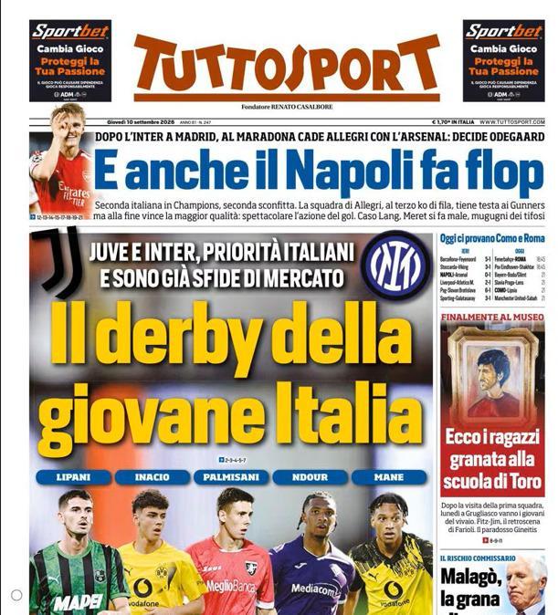 PRIMA PAGINA - Tuttosport: "Il derby della giovane Italia"