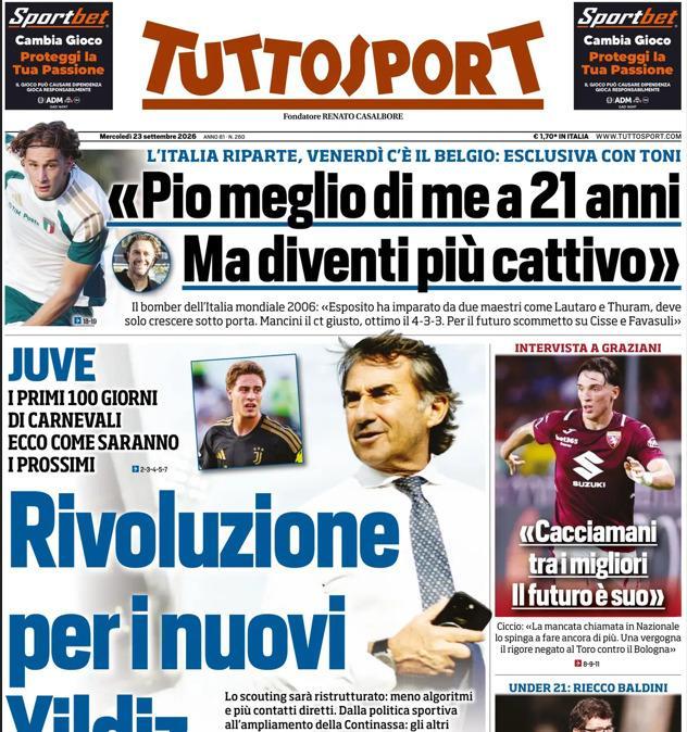 PRIMA PAGINA - Tuttosport: "Rivoluzione per i nuovi Yildiz"