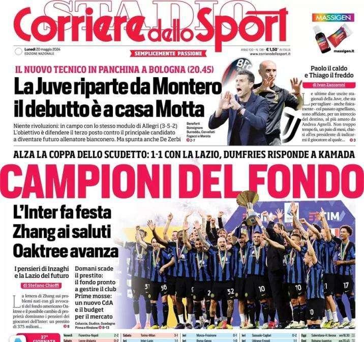 L'apertura del Corriere dello Sport: "Campioni del fondo. L'Inter fa festa, Zhang ai saluti"