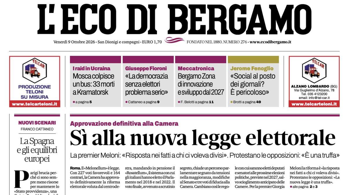 PRIMA PAGINA – L'Eco di Bergamo: "Atalanta, finita la maxi sosta. Ora devi risalire"