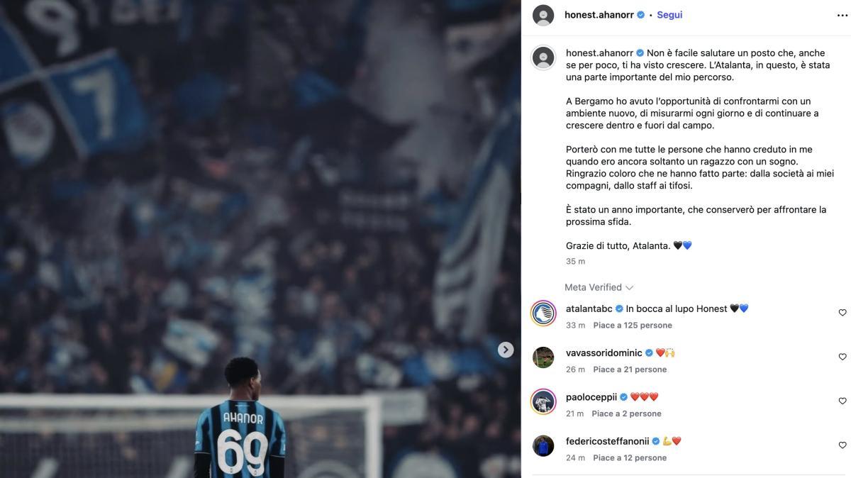 Ahanor saluta Bergamo: "Non è facile lasciare chi ti ha visto crescere"