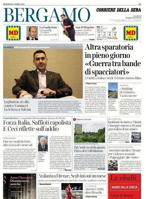 Il Corriere di Bergamo in apertura sulla Coppa Italia: "Atalanta a Firenze. Scalvini out un mese"