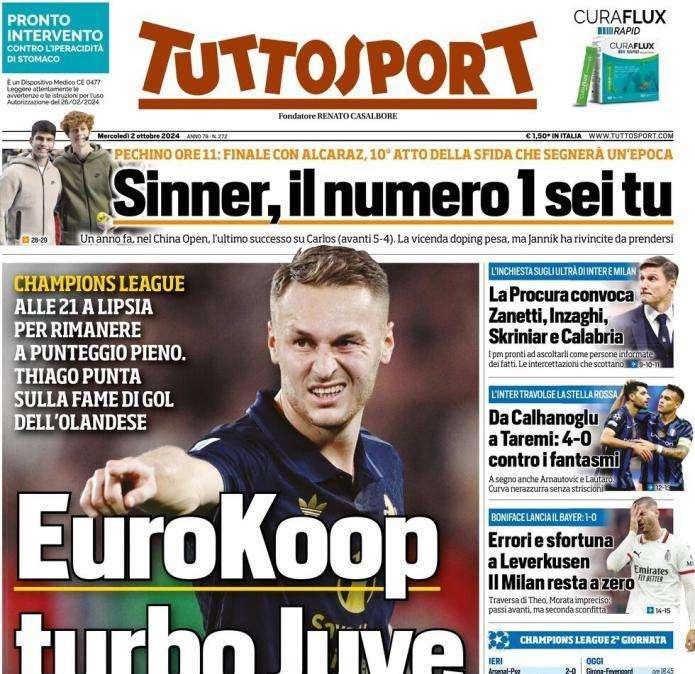 Tuttosport oggi in apertura sull'olandese ex Atalanta: "EuroKoop, turbo Juve"